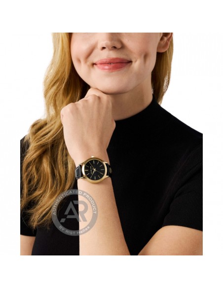 Michael Kors Slim Runway Black Leather Strap MK7482
